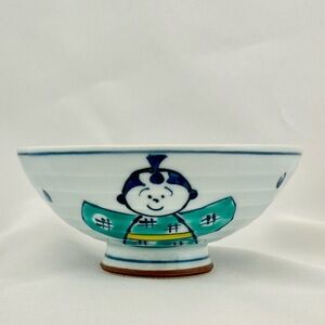 Vintage Japanese Child Rice Soup Porcelain Bowl Boy/Girl Design Multicolor Japan
